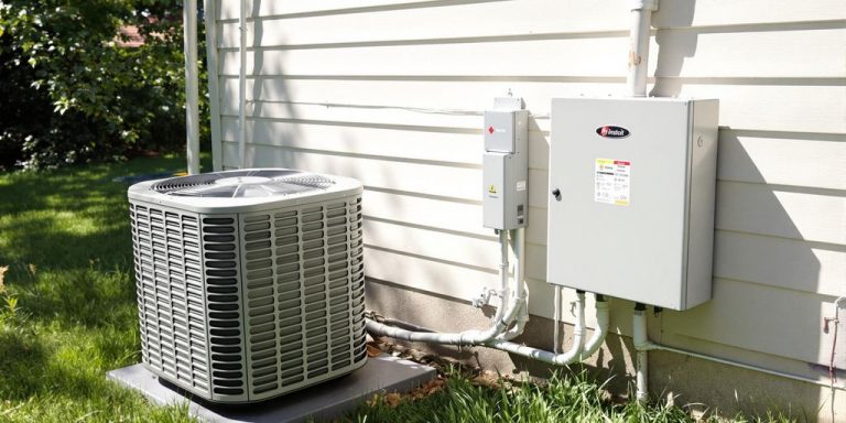 Well-maintained HVAC unit and electrical panel.